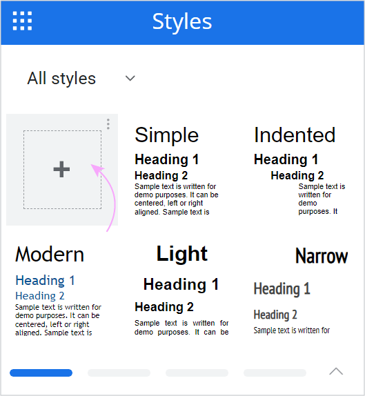 The plus-icon tile that creates a style set from the current document.