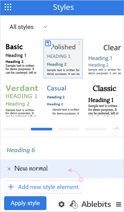 The Add new style element button in the Styles sidebar.