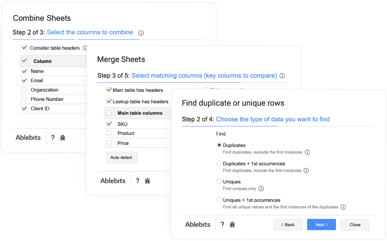 The collection of Ablebits add-ons for Google Sheets