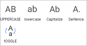 The five change-case buttons on the Tools sidebar.