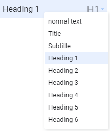 A drop-down listing the heading types that a style element can take.