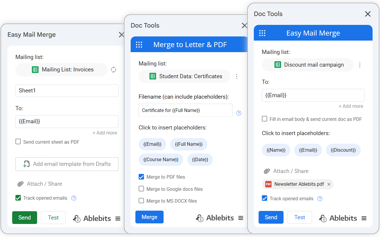 Easy Mail Merge composing a personalised email in Google Docs