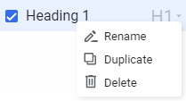 The right-click menu of a style element with rename, duplicate and delete.