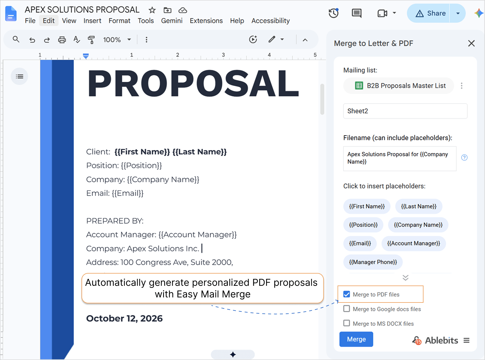 Automatically creating custom PDFs before sending. Generating PDFs in bulk
