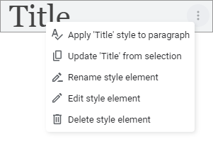 The context menu of a single style element with five available actions.