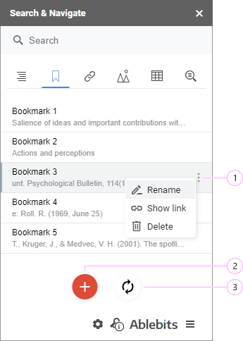 The bookmarks tab with the three-dots menu and the Add and Refresh buttons.