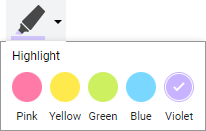 The highlight colour picker showing five available colours.