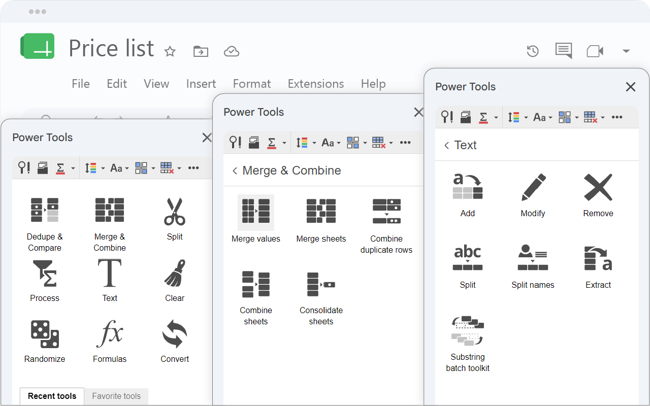 Power Tools in the Google Sheets sidebar