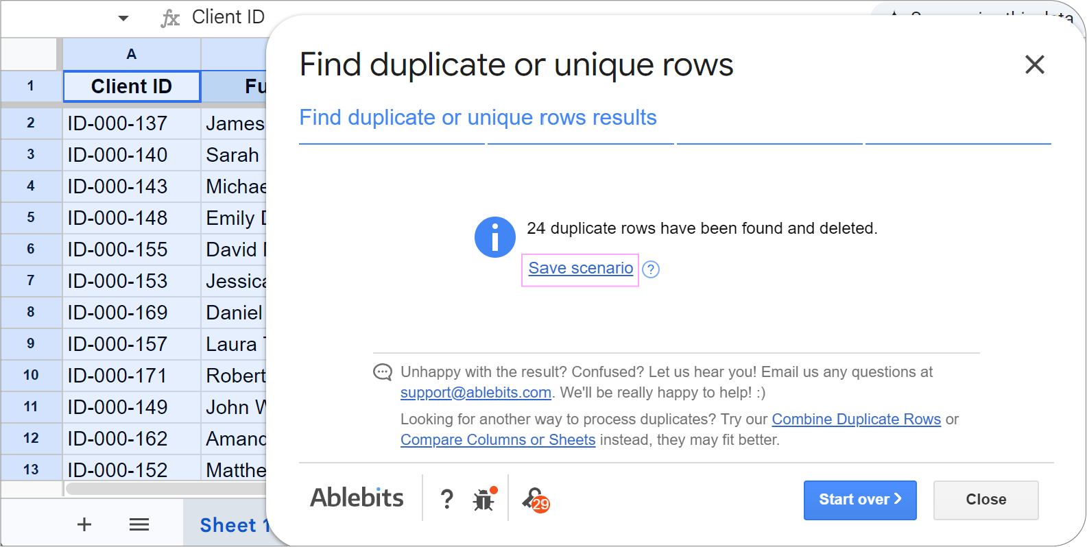 Ablebits Remove Duplicates cleans large contact lists without formulas to get a single-entry deduplicated list ready for email campaigns.