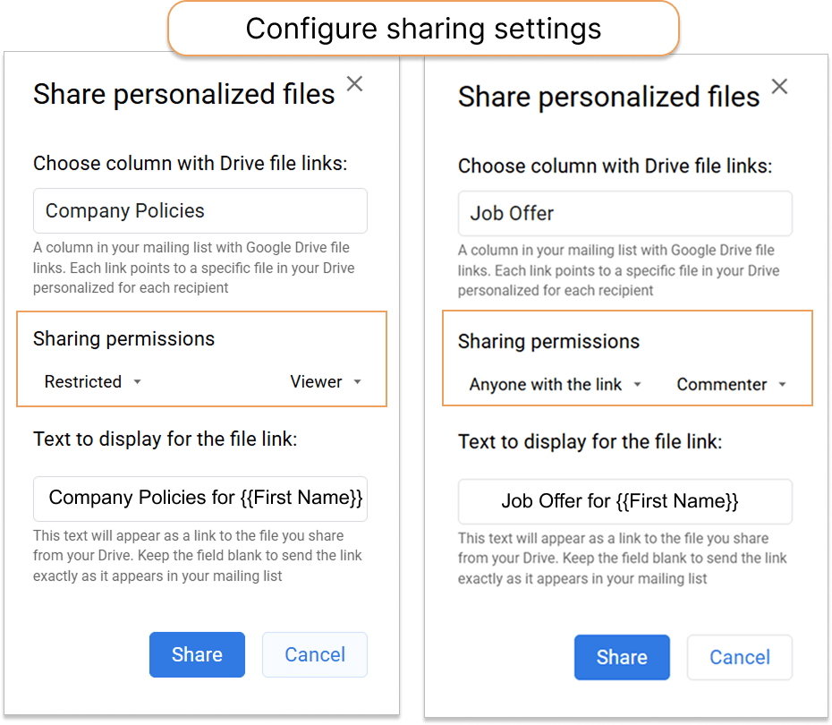 Adjusting access permissions for the shared links. Google Drive sharing settings
