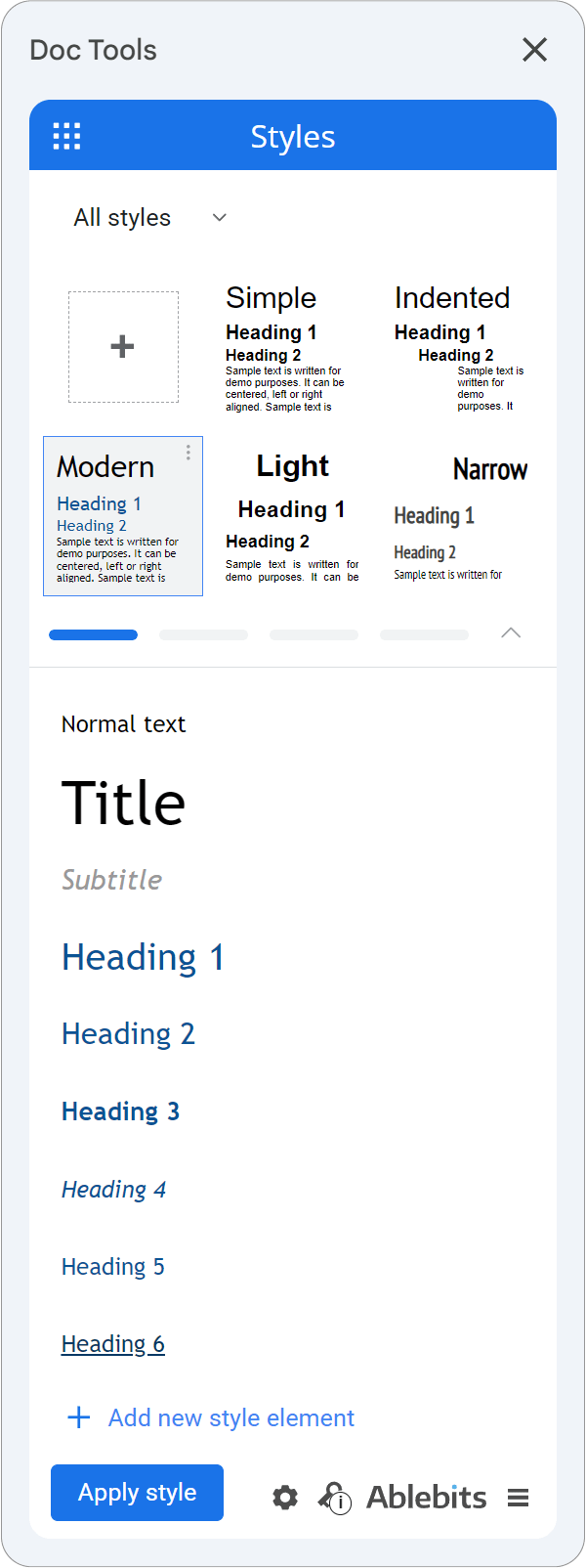 The Styles sidebar inside the Doc Tools collection.